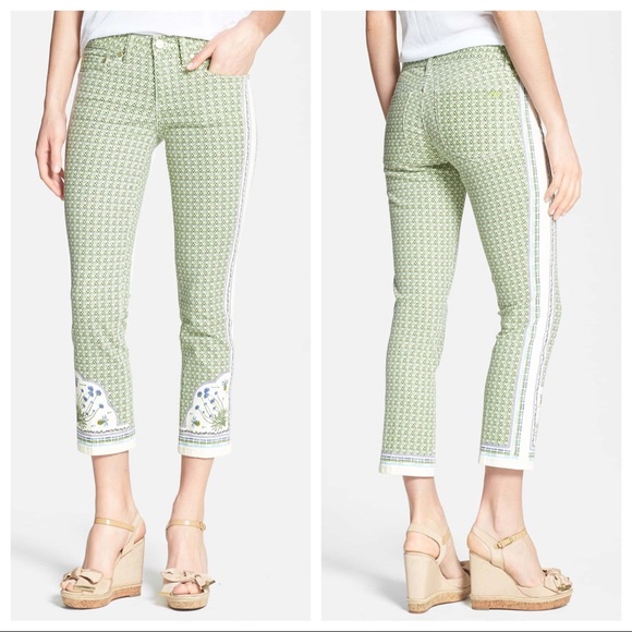 Tory Burch Denim - Tory Burch Mia Print Crop Stretch Slim Leg Sz 32